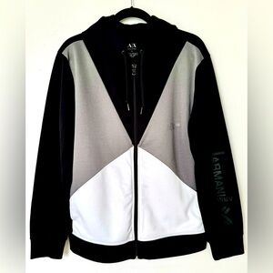 Armani Exchange Hoodie zipper Jacket Black And Gray Size Large Preowned.